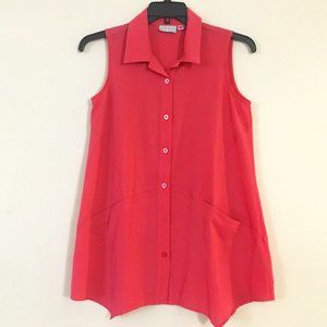 JOAN RIVERS Pink Crepe Sleeveless Collared Blouse Top Size XS